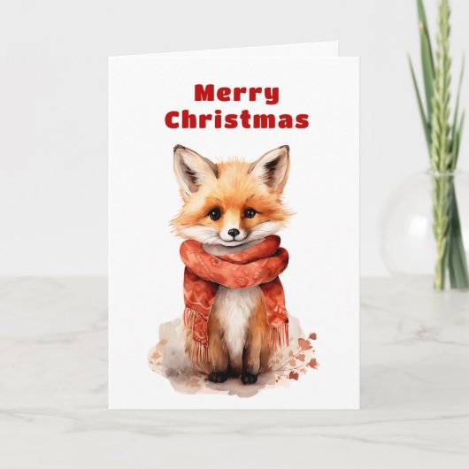 Cute Fox Pup in a Red Scarf Christmas Feestdagen Kaart (Voorkant)
