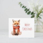 Cute Fox Pup in a Red Scarf Christmas Feestdagenkaart (Staand voorkant)