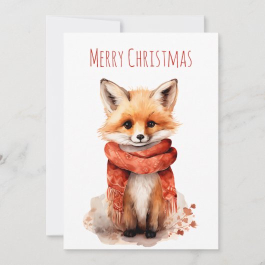 Cute Fox Pup in a Red Scarf Christmas Feestdagenkaart (Voorkant)