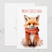 Cute Fox Pup in a Red Scarf Christmas Feestdagenkaart (Voorkant / Achterkant)