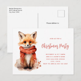 Cute Fox Pup in a Red Scarf Christmas Party Uitnodiging Briefkaart