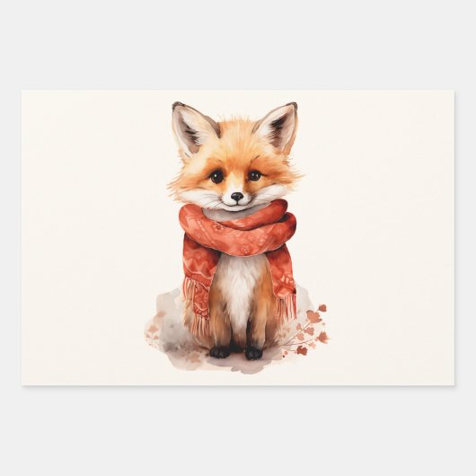 Cute Fox Pup in a Red Scarf Inpakpapier Vel (Voorkant 3)