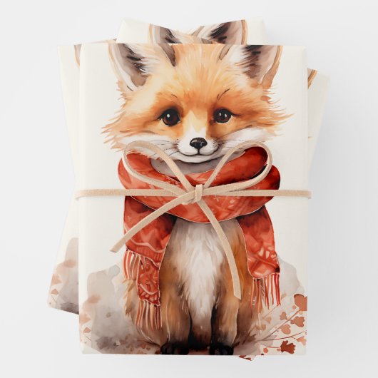 Cute Fox Pup in a Red Scarf Inpakpapier Vel (In situ)