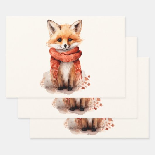 Cute Fox Pup in a Red Scarf Inpakpapier Vel (Set)