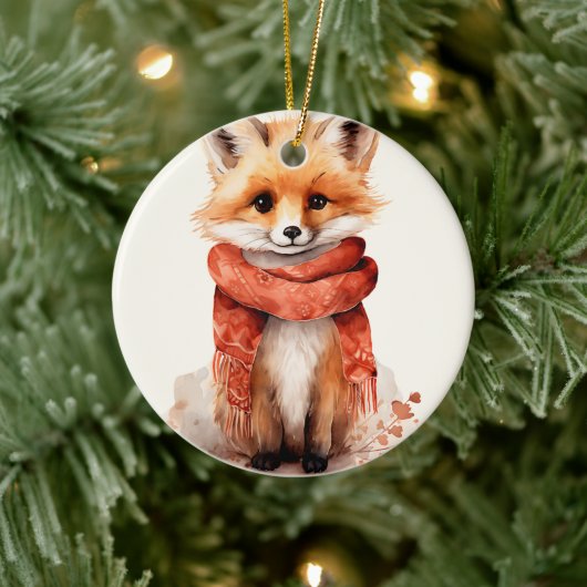 Cute Fox Pup in a Red Scarf Keramisch Ornament (Boom)