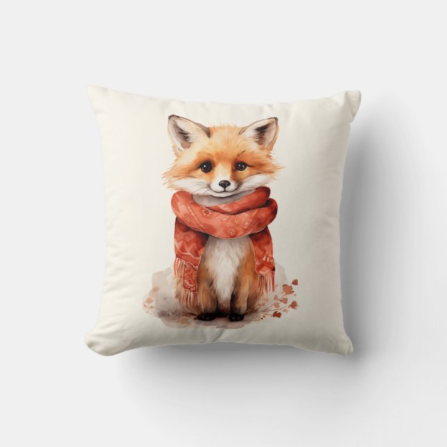 Cute Fox Pup in a Red Scarf Kussen (Voorkant)