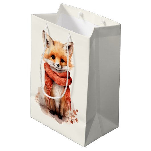 Cute Fox Pup in a Red Scarf Medium Cadeauzakje (Achterkant Gekanteld)