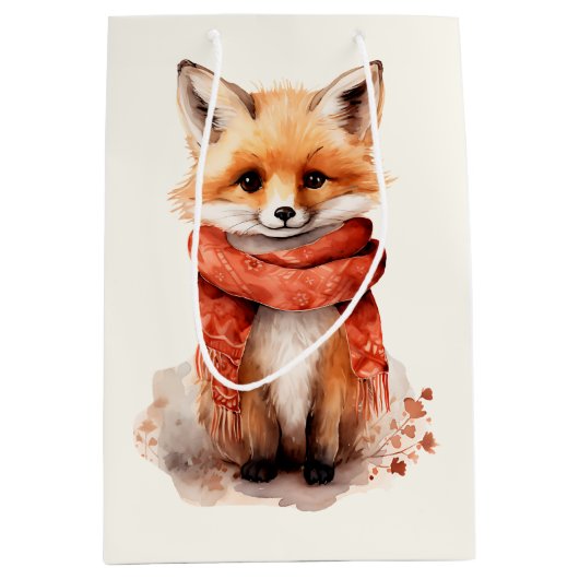 Cute Fox Pup in a Red Scarf Medium Cadeauzakje (Voorkant)