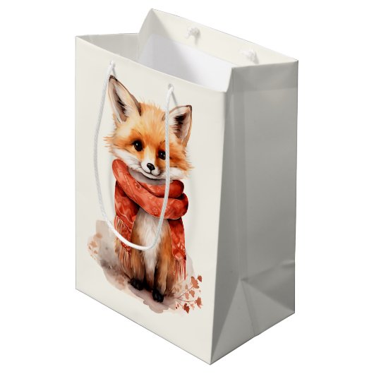 Cute Fox Pup in a Red Scarf Medium Cadeauzakje (Voorkant Gekanteld)