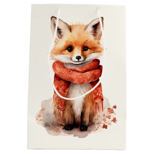 Cute Fox Pup in a Red Scarf Medium Cadeauzakje (Achterkant)