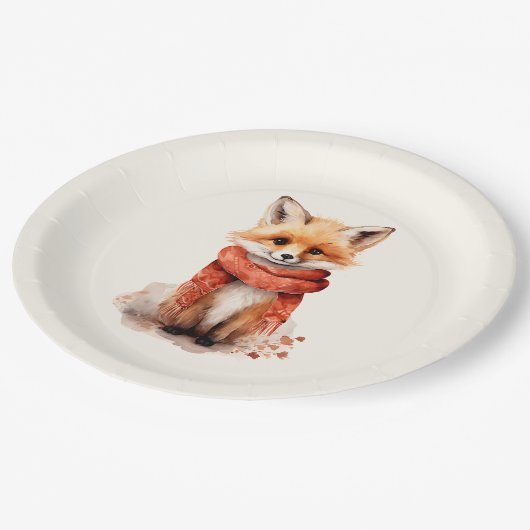 Cute Fox Pup in a Red Scarf Papieren Bordje (Gekanteld)