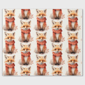 Cute Fox Pup in a Red Scarf Pattern Cadeaupapier (Vlak)
