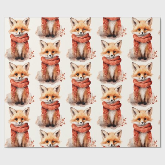 Cute Fox Pup in a Red Scarf Pattern Cadeaupapier (Vlak)