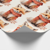 Cute Fox Pup in a Red Scarf Pattern Cadeaupapier (Hoek)