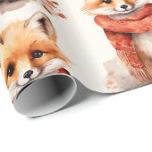 Cute Fox Pup in a Red Scarf Pattern Cadeaupapier (Rol Hoek)