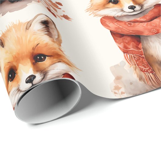 Cute Fox Pup in a Red Scarf Pattern Cadeaupapier (Rol Hoek)