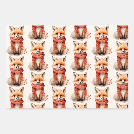 Cute Fox Pup in a Red Scarf Pattern Inpakpapier Vel (Voorkant 2)