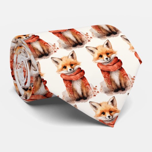 Cute Fox Pup in a Red Scarf Pattern Stropdas (Opgerold)