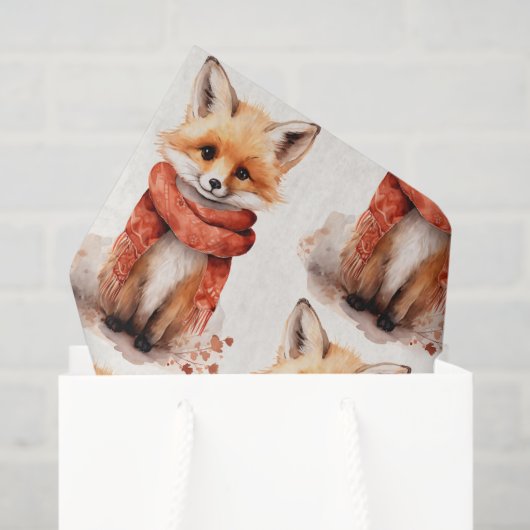 Cute Fox Pup in a Red Scarf Pattern Tissuepapier (Cadeauzakje)