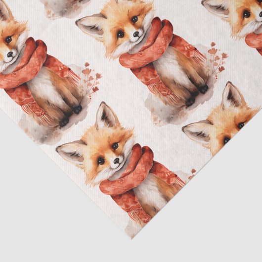 Cute Fox Pup in a Red Scarf Pattern Tissuepapier (Detail)