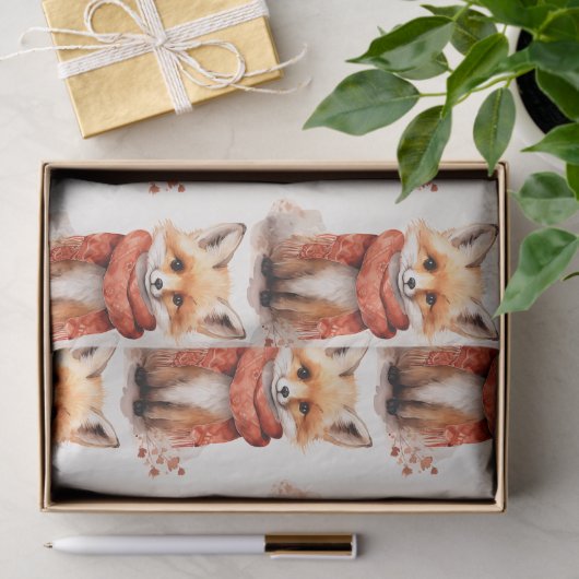 Cute Fox Pup in a Red Scarf Pattern Tissuepapier (Geschenk)