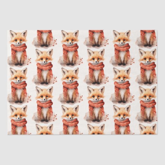 Cute Fox Pup in a Red Scarf Pattern Tissuepapier (Voorkant)