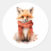Cute Fox Pup in a Red Scarf Ronde Sticker (Voorkant)
