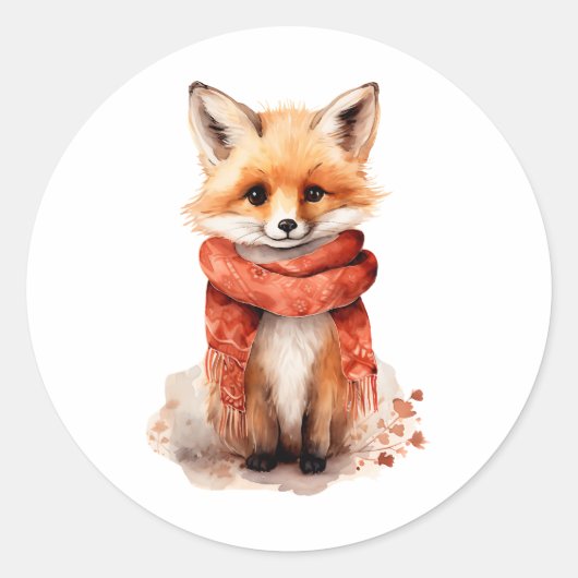 Cute Fox Pup in a Red Scarf Ronde Sticker (Voorkant)