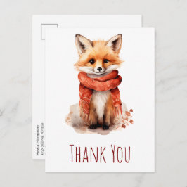 Cute Fox Pup in a Red Scarf Thank You Briefkaart