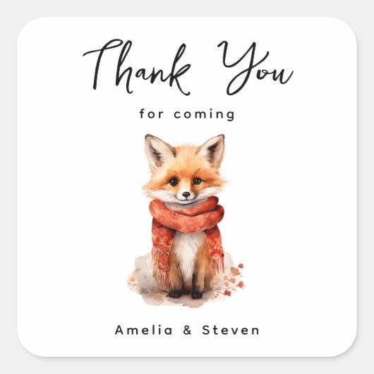 Cute Fox Pup in a Red Scarf Thank You Vierkante Sticker (Voorkant)