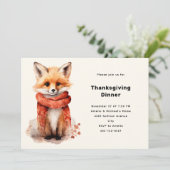 Cute Fox Pup in a Red Scarf Thanksgiving Dinner Kaart (Staand voorkant)