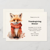 Cute Fox Pup in a Red Scarf Thanksgiving Dinner Kaart (Voorkant / Achterkant)