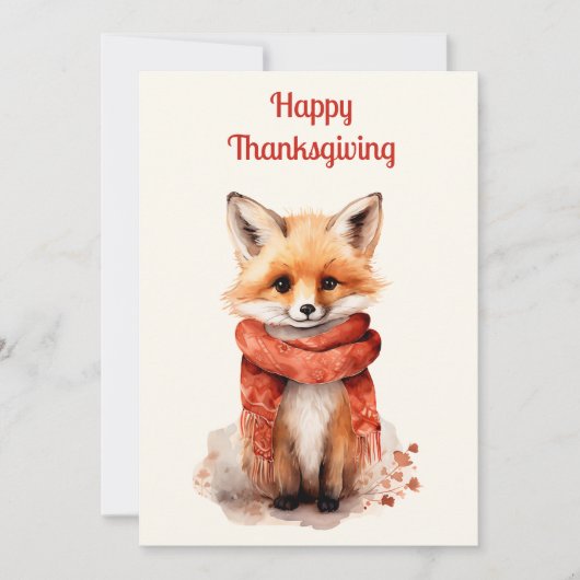 Cute Fox Pup in a Red Scarf Thanksgiving Feestdagenkaart (Voorkant)