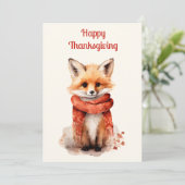 Cute Fox Pup in a Red Scarf Thanksgiving Feestdagenkaart (Staand voorkant)