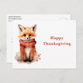Cute Fox Pup in a Red Scarf Thanksgiving Feestdagenkaart
