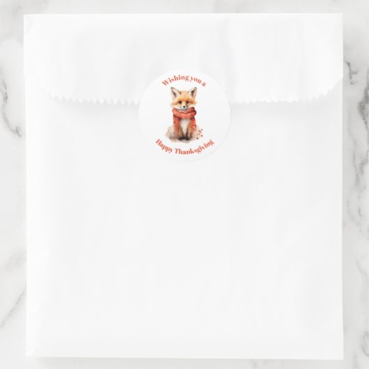 Cute Fox Pup in a Red Scarf Thanksgiving Ronde Sticker (Tas)