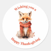 Cute Fox Pup in a Red Scarf Thanksgiving Ronde Sticker (Voorkant)