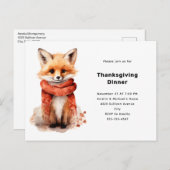 Cute Fox Pup in a Red Scarf Thanksgiving Uitnodiging Briefkaart (Voorkant / Achterkant)