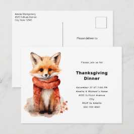 Cute Fox Pup in a Red Scarf Thanksgiving Uitnodiging Briefkaart