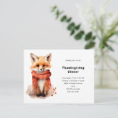 Cute Fox Pup in a Red Scarf Thanksgiving Uitnodiging Briefkaart (Staand voorkant)