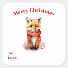 Cute Fox Pup in a Red Scarf To and From Gift Vierkante Sticker