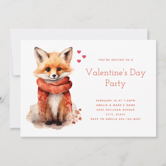 Cute Fox Pup in a Red Scarf Valentine's Day Kaart (Voorkant)