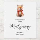 Cute Fox Pup in a Red Scarf Wine Making Wijn Etiket (Enkel label)