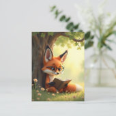 Cute fox reading a book, custom  briefkaart (Staand voorkant)