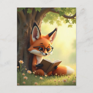 Cute fox reading a book, custom  briefkaart