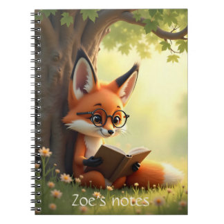Cute fox reading a book, custom  notitieboek