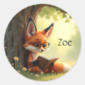 Cute fox reading a book, custom  ronde sticker (Voorkant)