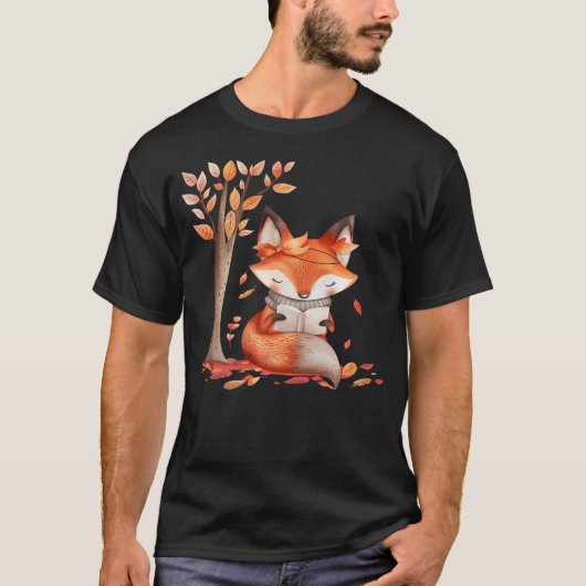 Cute Fox Reading Books Autumn Librarian Book Lover T-shirt (Voorkant)