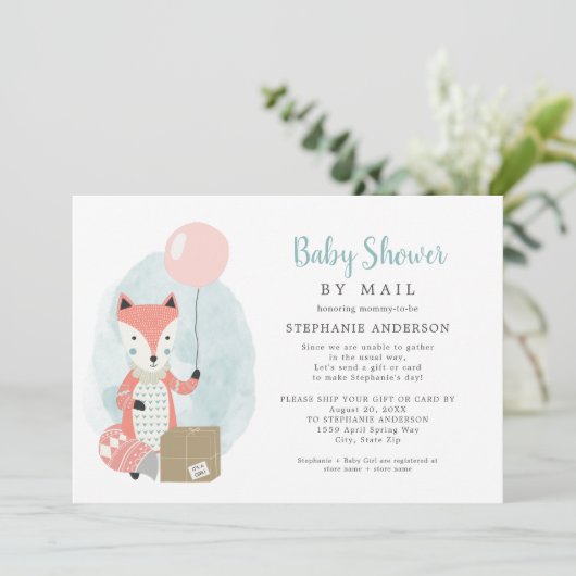 Cute Fox Shipping Box Girl Baby shower per post Kaart (Staand voorkant)