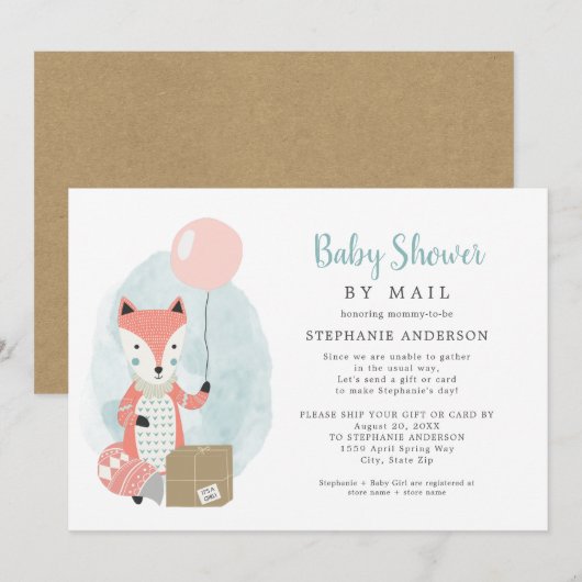 Cute Fox Shipping Box Girl Baby shower per post Kaart (Voorkant / Achterkant)